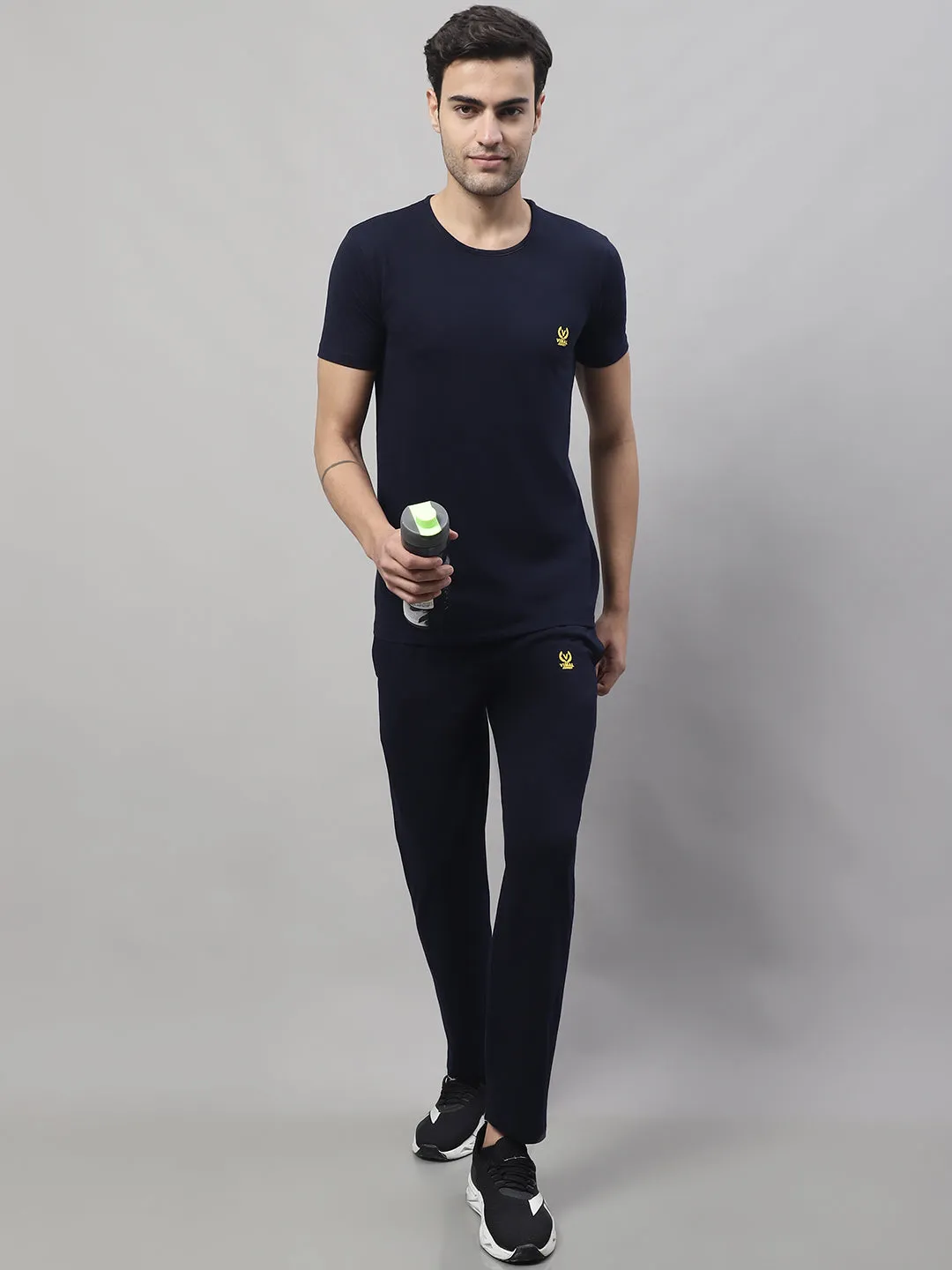 Vimal Jonney Navy Blue Cotton Solid Co-ord Set Tracksuit For Men(Zip On 1 Side Pocket)