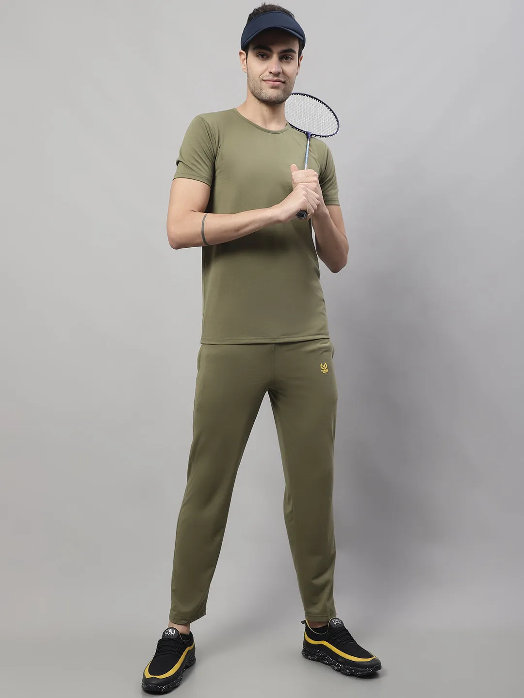 Vimal Jonney Olive Cotton Solid Co-ord Set Tracksuit For Men(Zip On 1 Side Pocket)