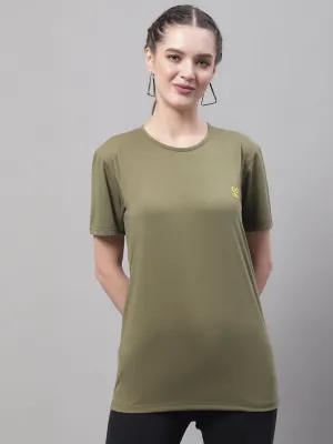 Vimal Jonney Round Neck Cotton Solid Olive T-Shirt for Women