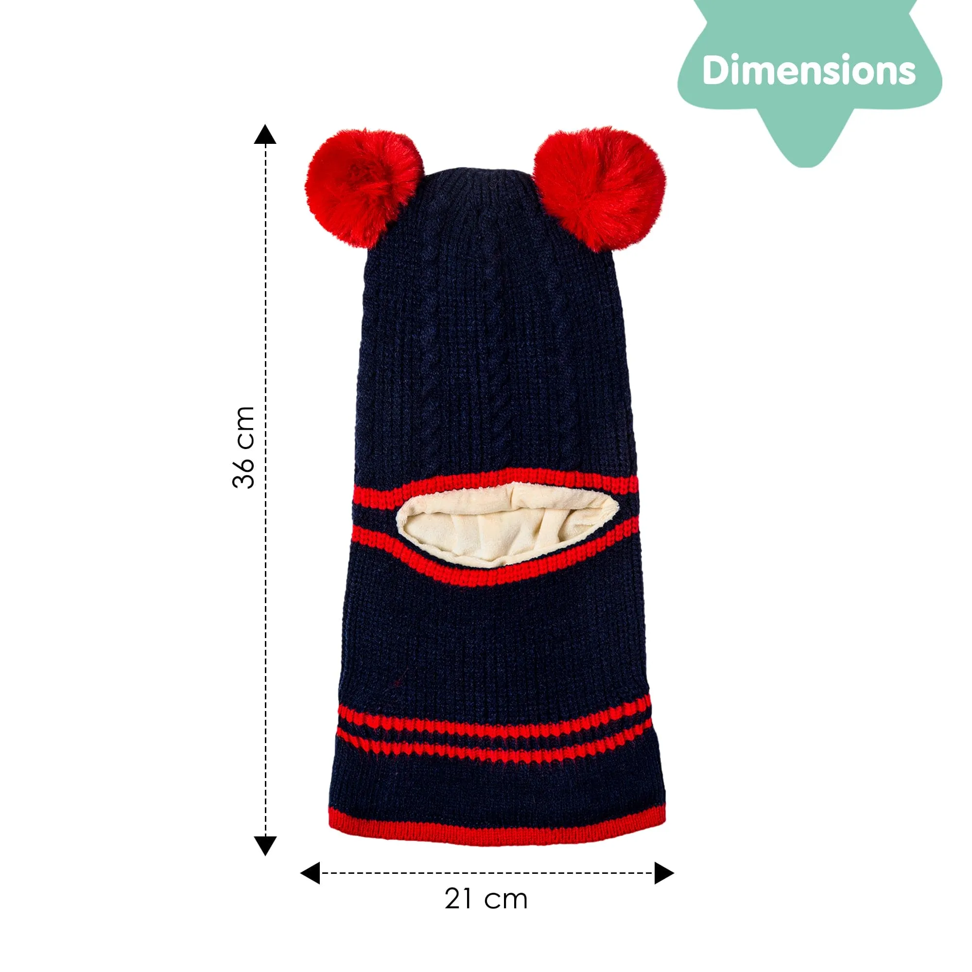 Winter Monkey Cap Woollen Hat Pom Pom Navy Blue