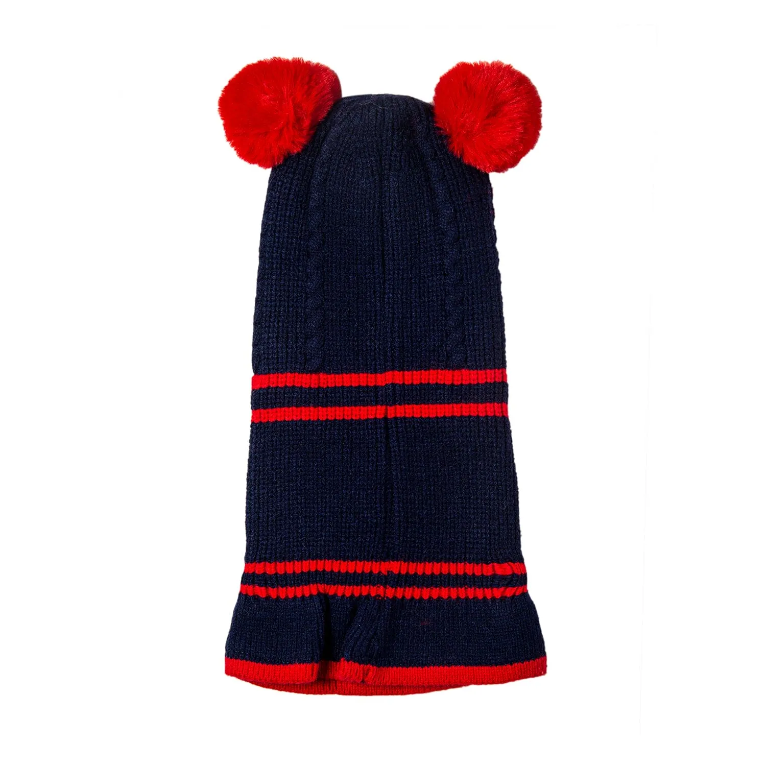 Winter Monkey Cap Woollen Hat Pom Pom Navy Blue