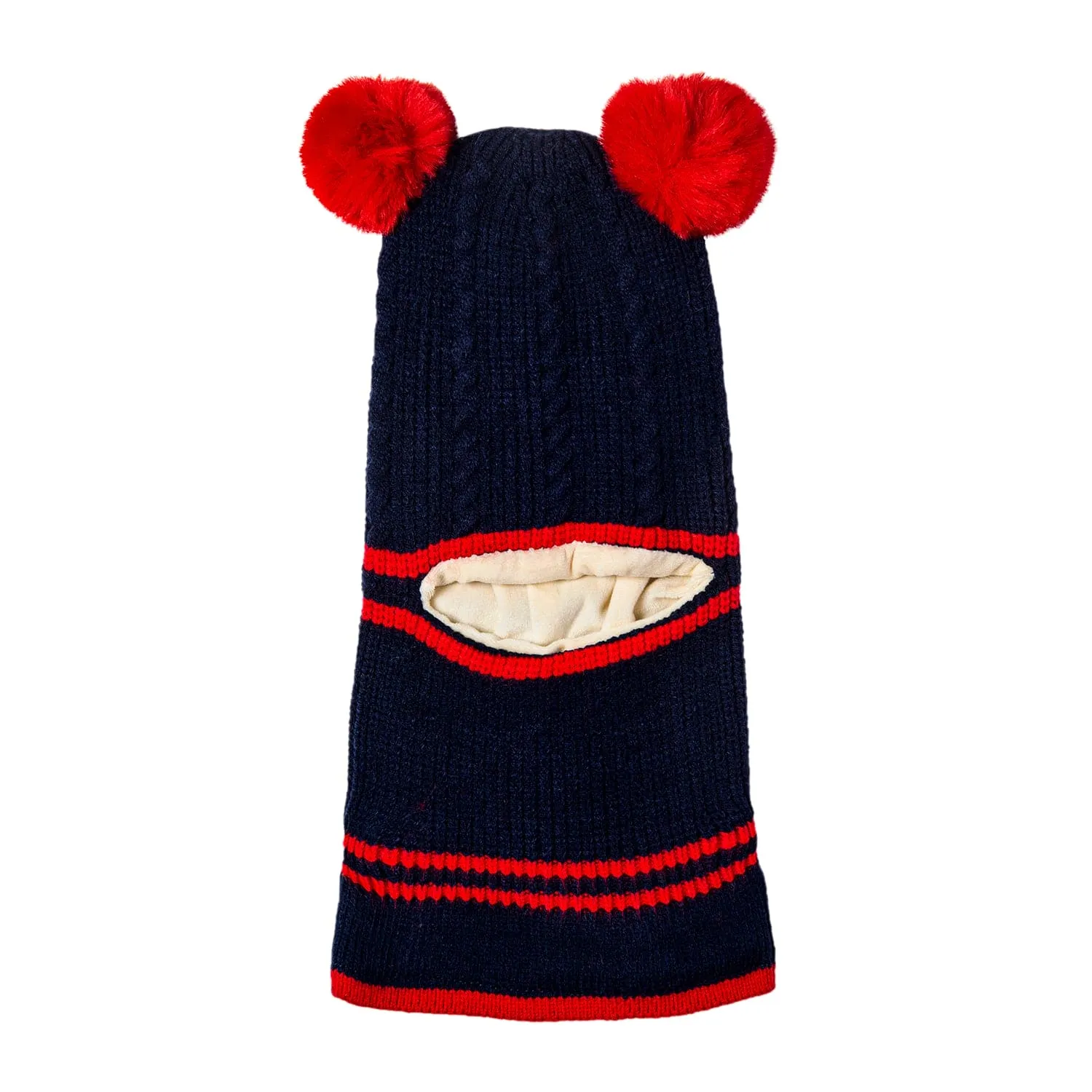 Winter Monkey Cap Woollen Hat Pom Pom Navy Blue