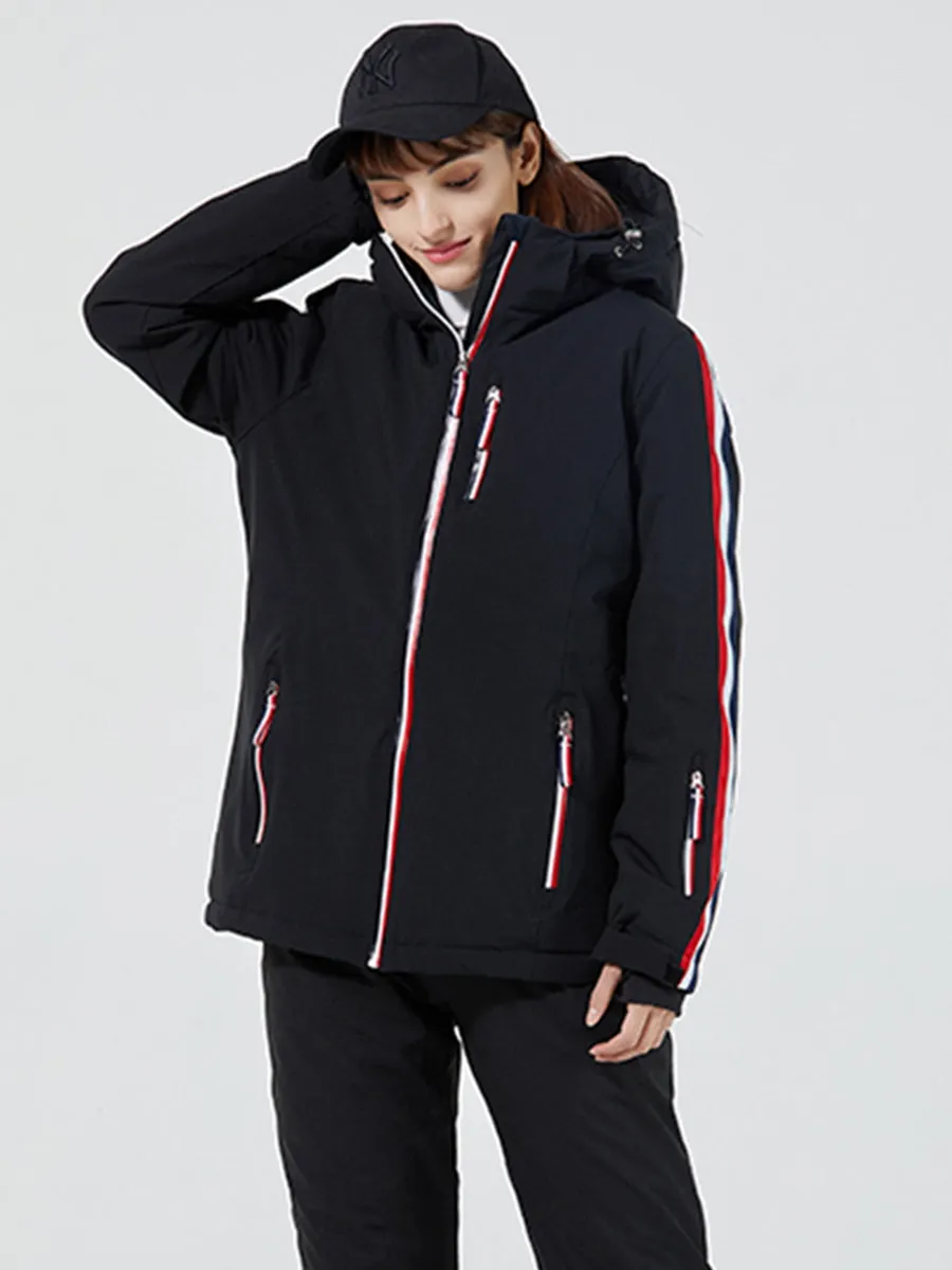 Women Striped Trim Insulated Ski Jacket