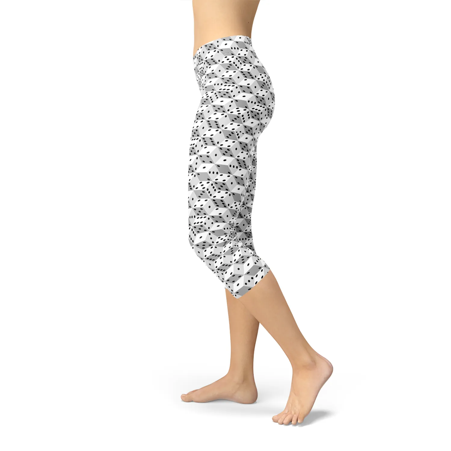 Womens Black and White Dice Capri Leggings