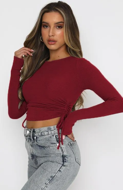 Women's Dry Crop Tops Long Sleeve Side Drawstring Ruched Shirts