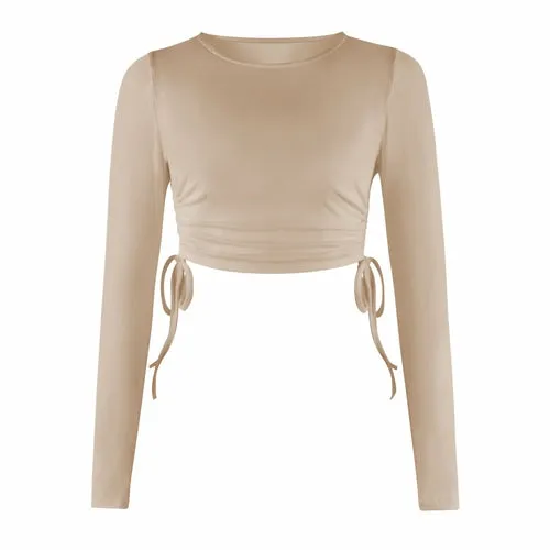 Women's Dry Crop Tops Long Sleeve Side Drawstring Ruched Shirts