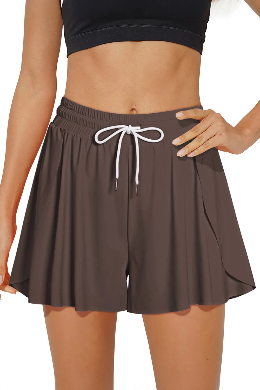 Women's High Waisted Swim Skirt Shorts Quick Dry Swim Bottoms with Pockets