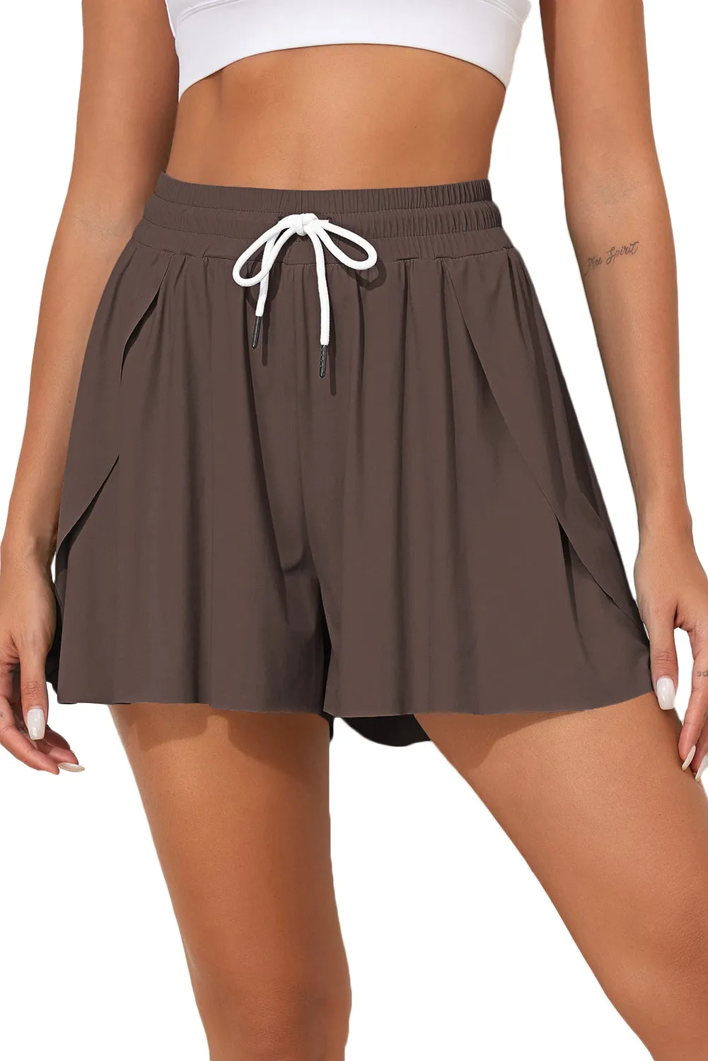 Women's High Waisted Swim Skirt Shorts Quick Dry Swim Bottoms with Pockets