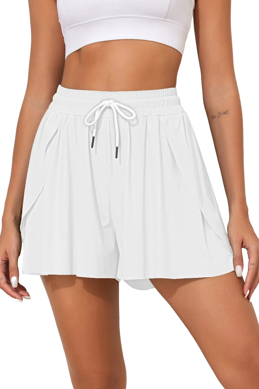 Women's High Waisted Swim Skirt Shorts Quick Dry Swim Bottoms with Pockets