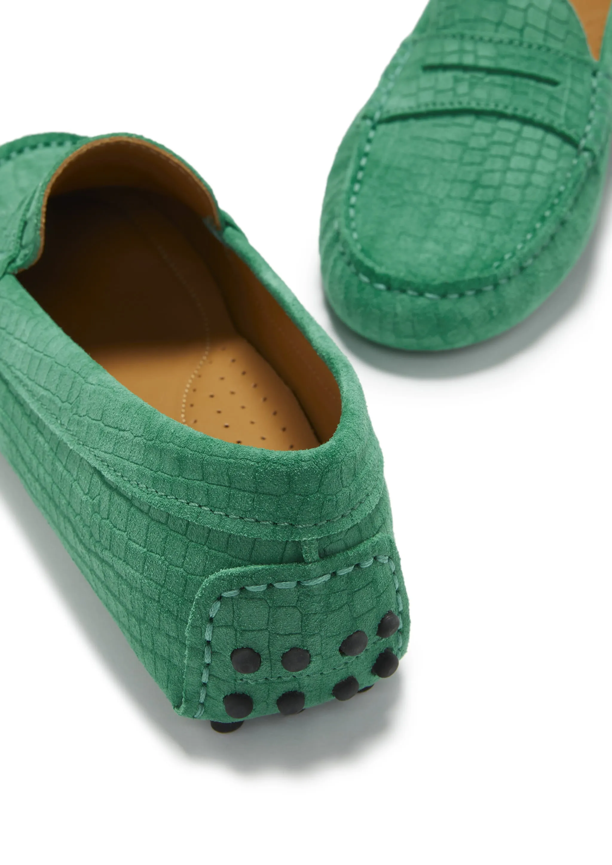 Women's Penny Driving Loafers, emerald embossed suede