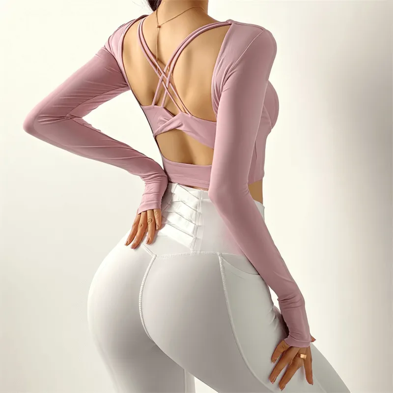 Women's Sexy Back Long Sleeves Sports Top / High Elastic Gym Clothes - SF1253