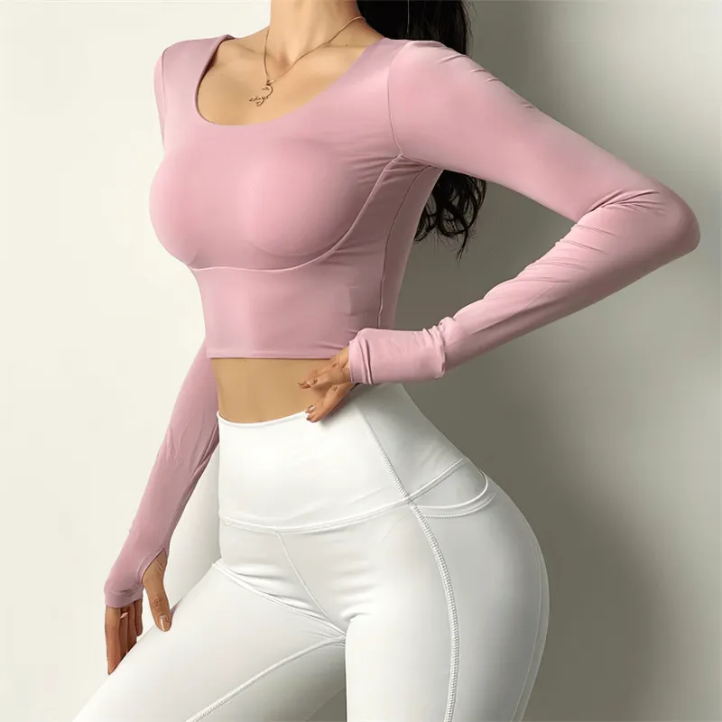 Women's Sexy Back Long Sleeves Sports Top / High Elastic Gym Clothes - SF1253