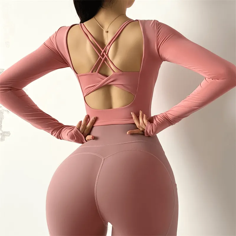 Women's Sexy Back Long Sleeves Sports Top / High Elastic Gym Clothes - SF1253