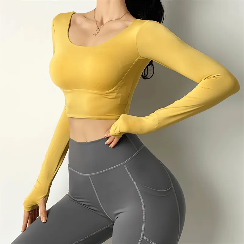 Women's Sexy Back Long Sleeves Sports Top / High Elastic Gym Clothes - SF1253