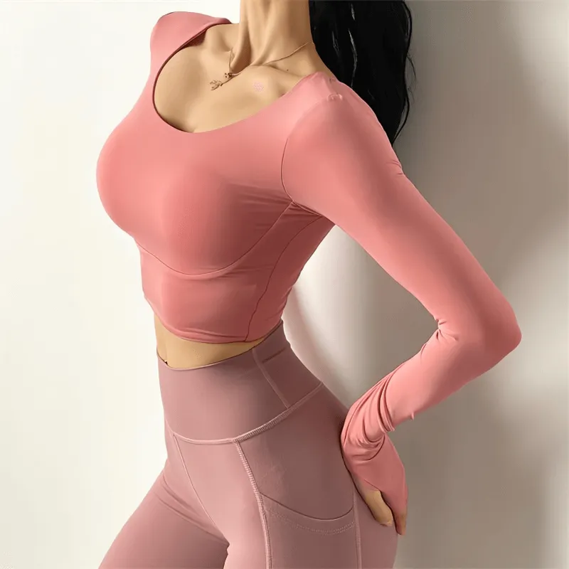 Women's Sexy Back Long Sleeves Sports Top / High Elastic Gym Clothes - SF1253