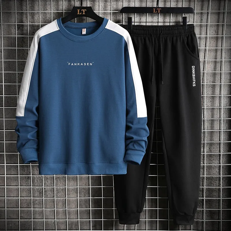 xiangtuibao Autumn Men Casual Sports Set Round Neck Tracksuit Fashion Sweatshirt and Sweatpants 2 Piece Sets Male Sportswear Outfit Set