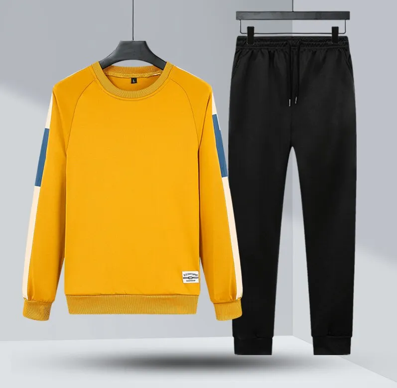 xiangtuibao Autumn Men Casual Sports Set Round Neck Tracksuit Fashion Sweatshirt and Sweatpants 2 Piece Sets Male Sportswear Outfit Set