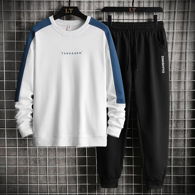 xiangtuibao Autumn Men Casual Sports Set Round Neck Tracksuit Fashion Sweatshirt and Sweatpants 2 Piece Sets Male Sportswear Outfit Set